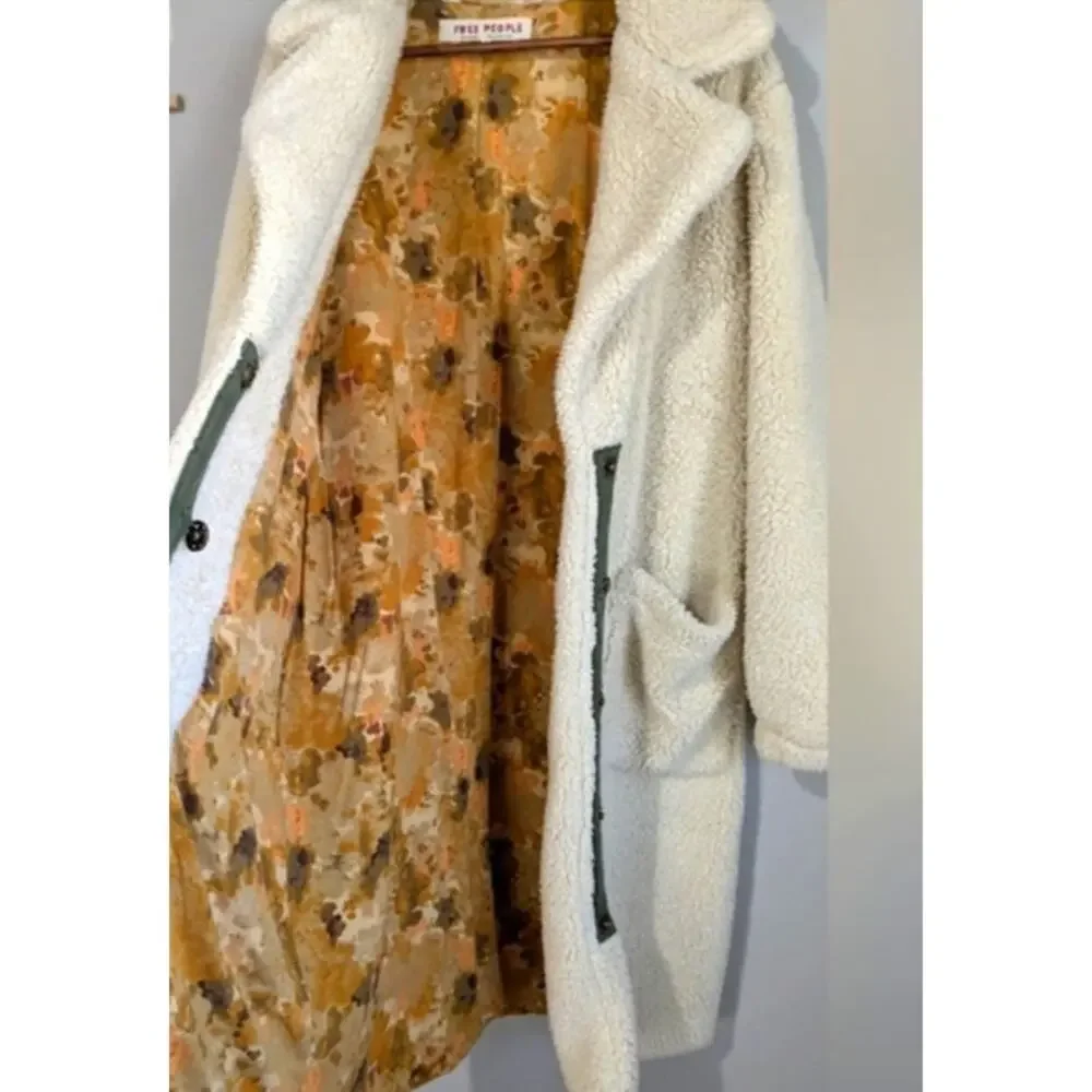 Free People Womens Tessa Oatmeal Teddy Sherpa Oversized Ivory Coat Size Small